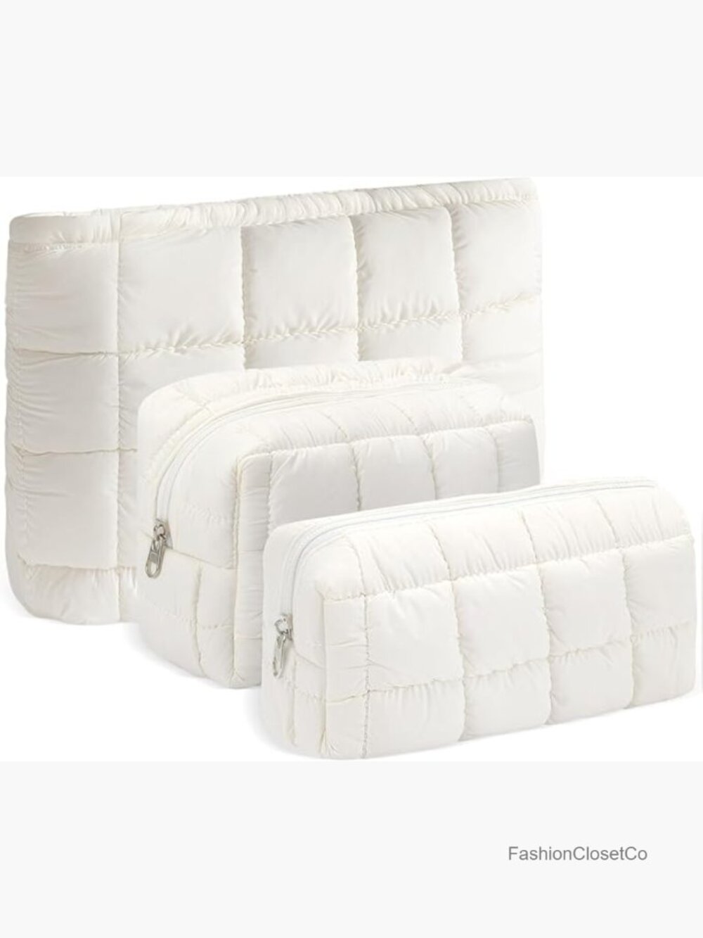 Quilted Puffy Cosmetic Bag Set 3-Piece Travel Toiletry Bag Organizer